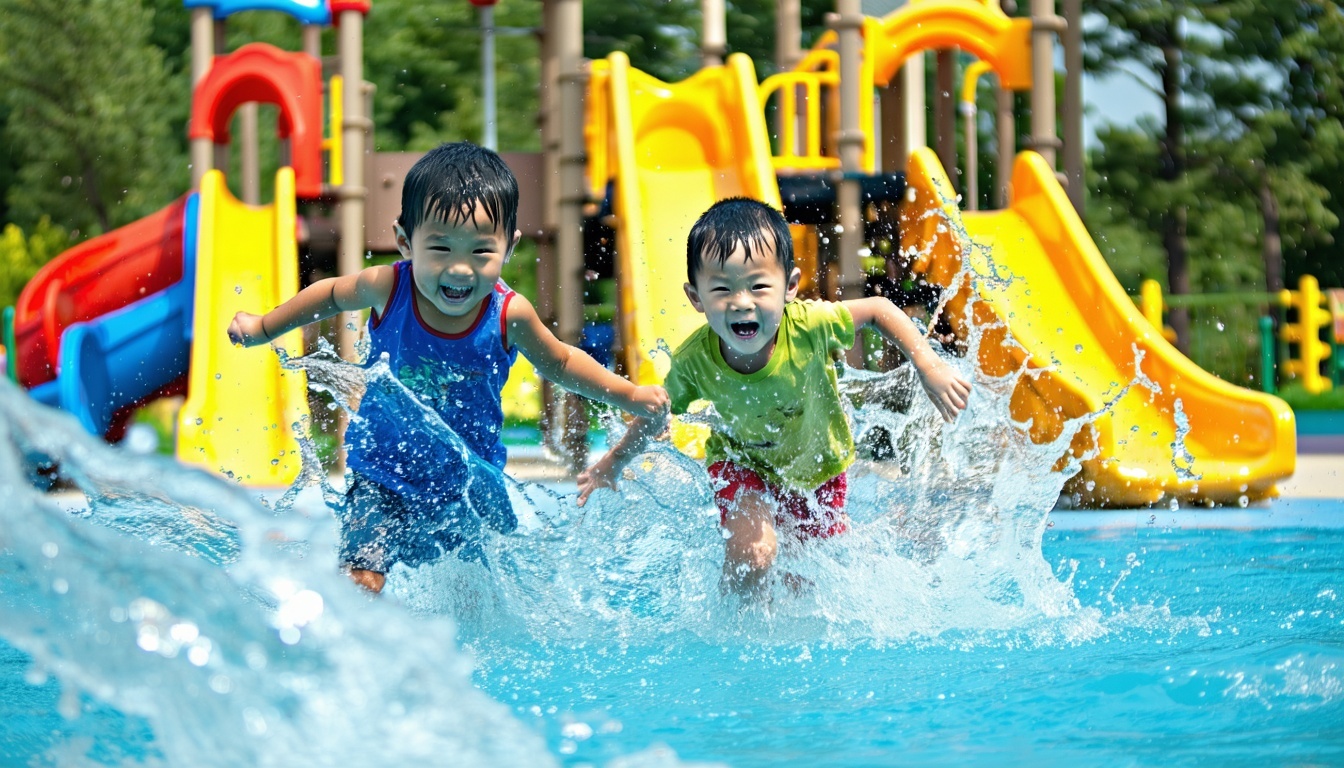Children splashing in a dedicated kids’ play area