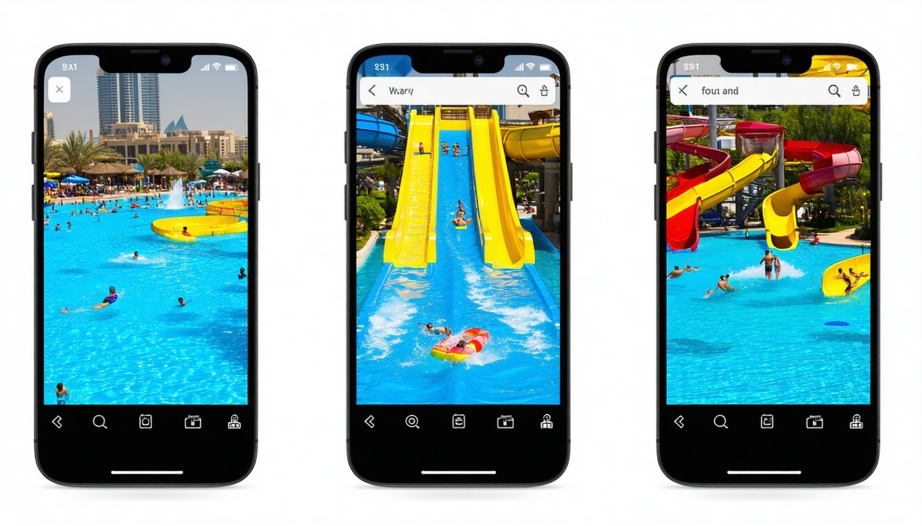 Mobile devices showing online ticket booking for Dubai water parks